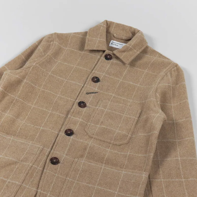 Universal Works Bakers Chore Jacket Sand Wool Windowpane Check-3