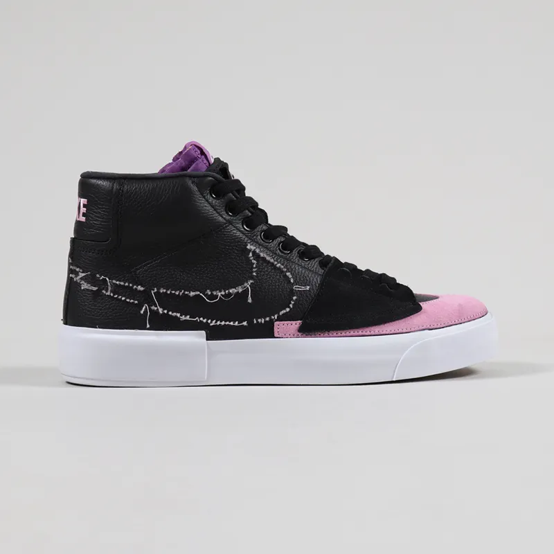 Nike SB Mens Zoom Blazer Mid Edge Shoes Black Pink Rise White