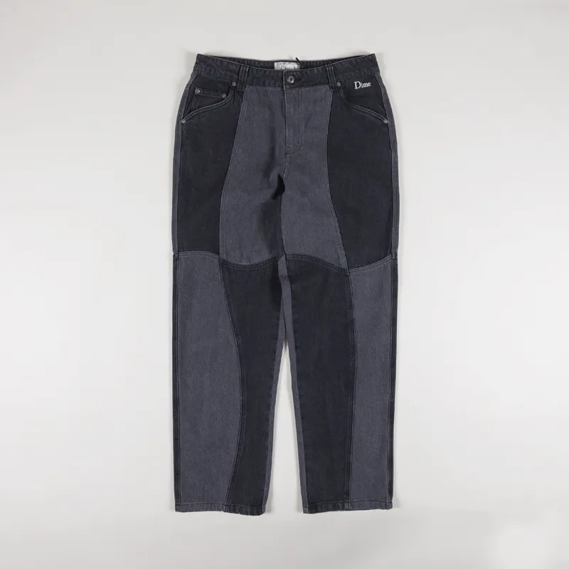Dime Mens Blocked Relaxed Denim Pants Jeans Black Washed