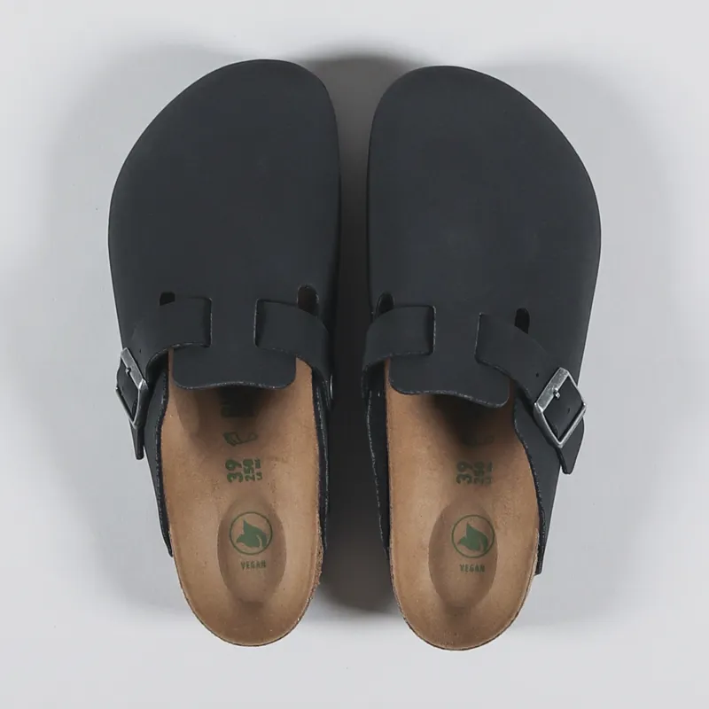 Birkenstock Womens Boston Vegan Birko-Flor Sandals Black Nubuck