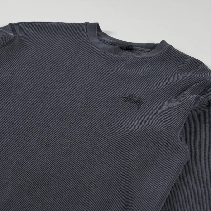 Stussy Unisex Long Sleeve Thermal Tee T Shirt Washed Black