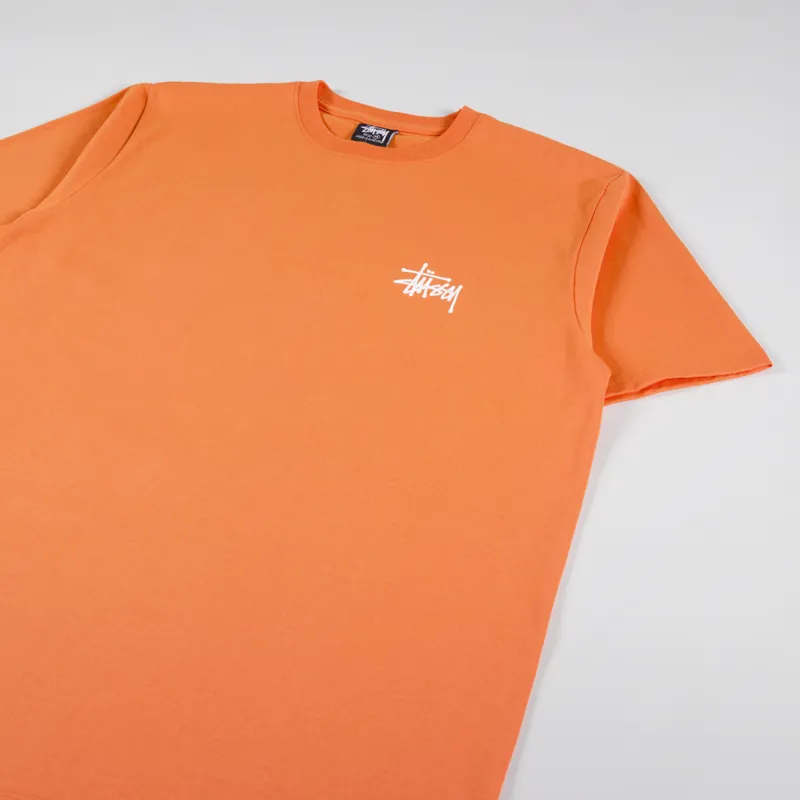 Stussy Mens Short Sleeve Basic Logo T Shirt Coral Orange