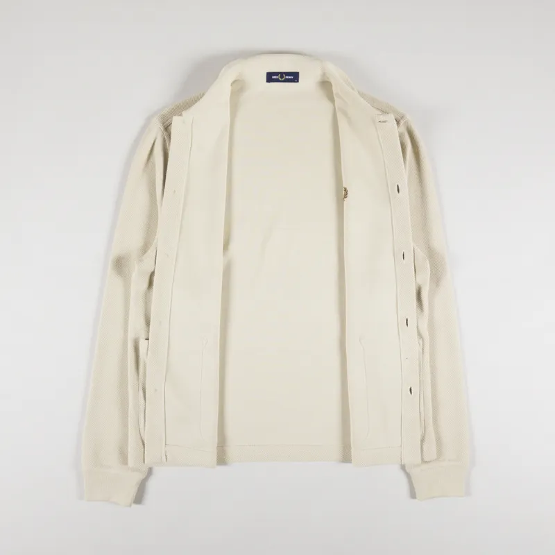 Fred Perry Button Through Long Sleeve Polo Shirt Oatmeal-1