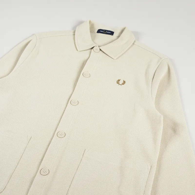 Fred Perry Button Through Long Sleeve Polo Shirt Oatmeal-3