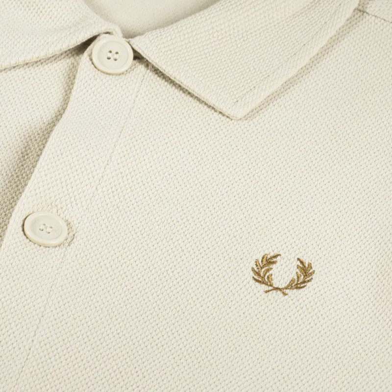 Fred Perry Button Through Long Sleeve Polo Shirt Oatmeal-4