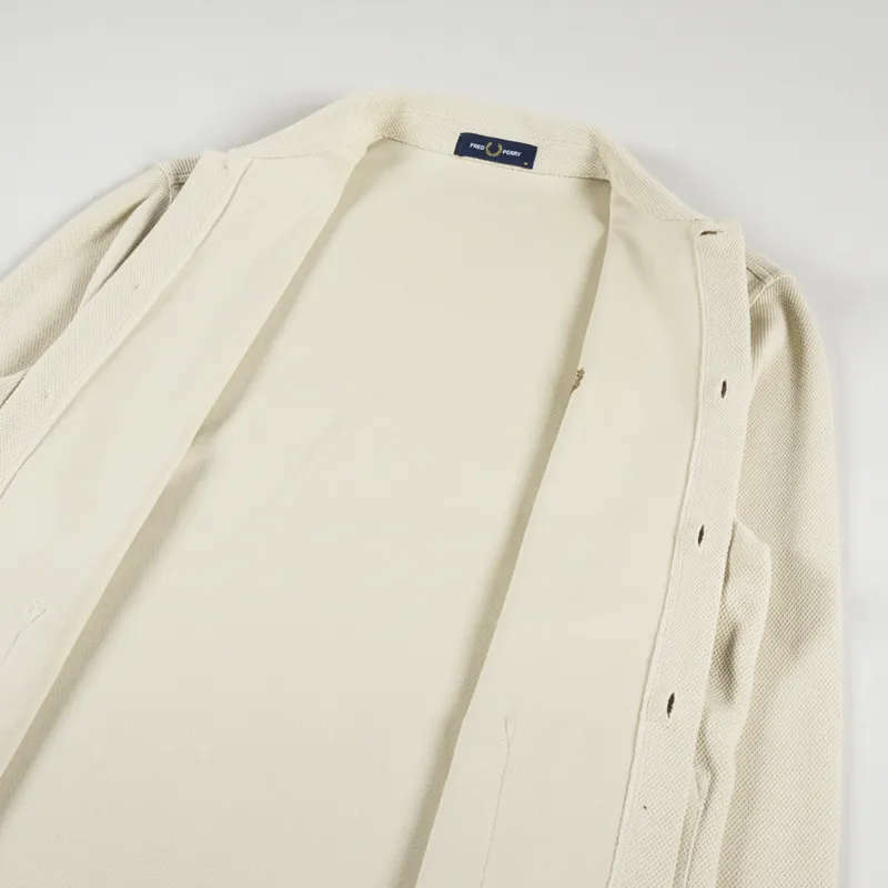 Fred Perry Button Through Long Sleeve Polo Shirt Oatmeal-8
