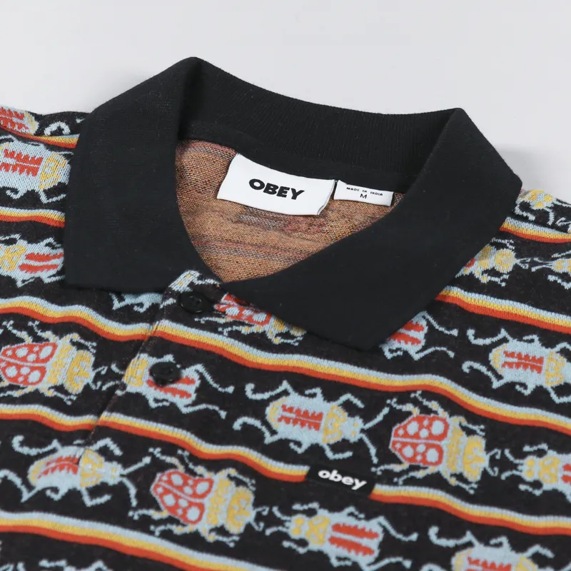 Obey Bugs Jacquard Polo Shirt Black Multi-3