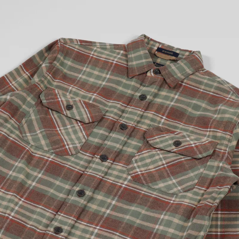 Pendleton Burnside Flannel Shirt Green Brown Red Plaid-2