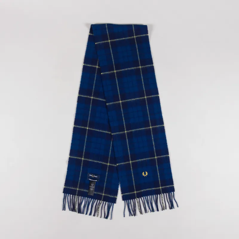 Fred Perry Mens Lambswool Insulated Tartan Scarf Navy Blue