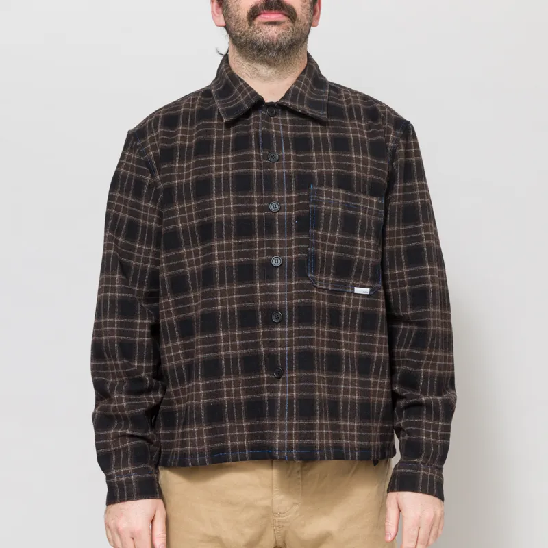 SCRT Contrast Stitch Flannel Shirt Brown