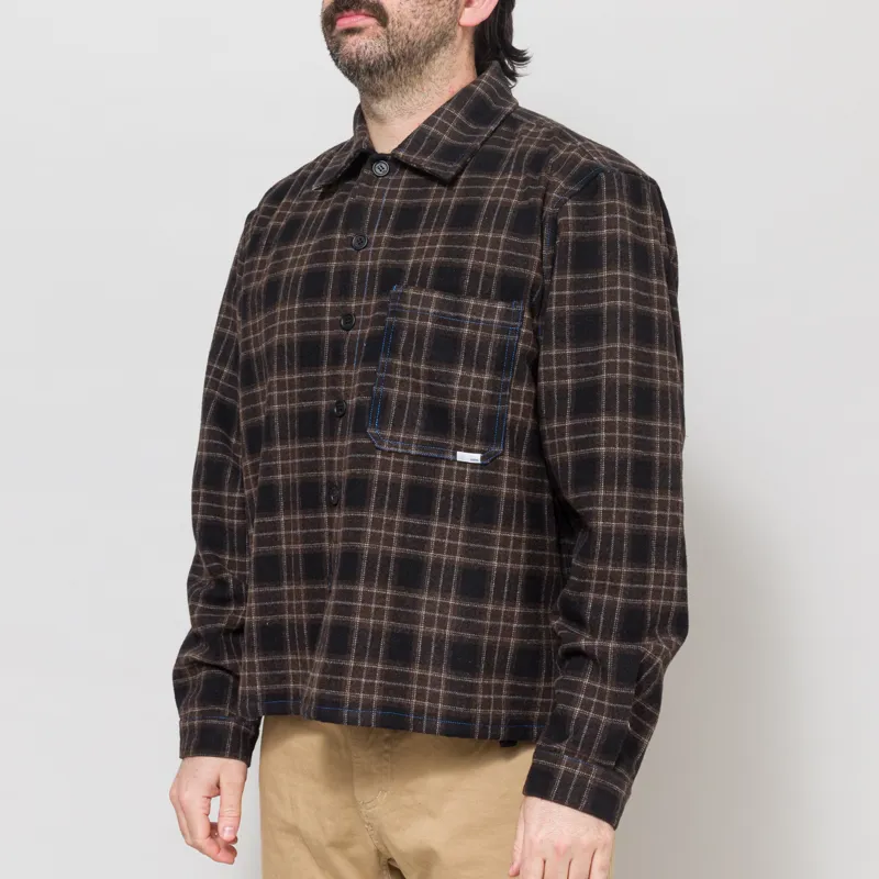 SCRT Contrast Stitch Flannel Shirt Brown-1