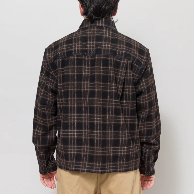 SCRT Contrast Stitch Flannel Shirt Brown-3