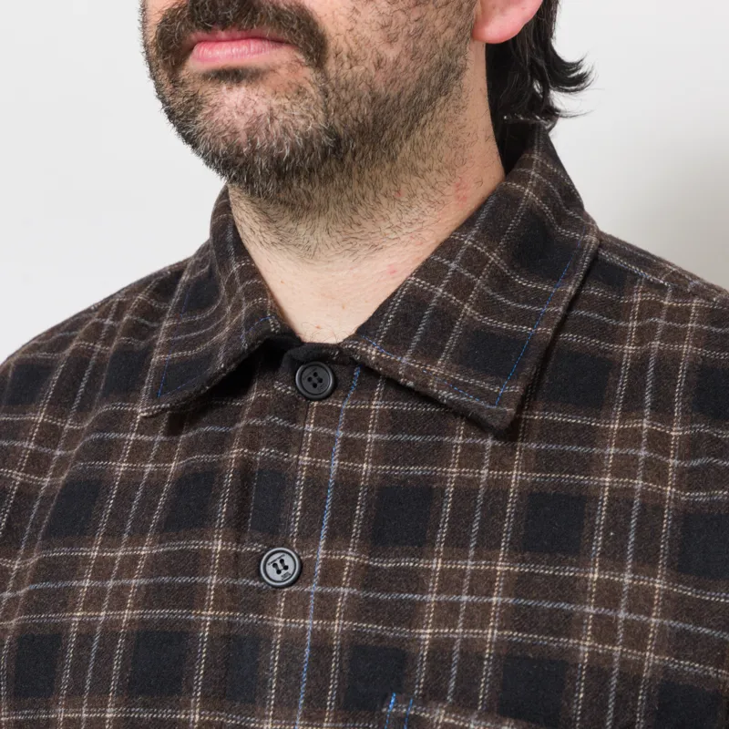 SCRT Contrast Stitch Flannel Shirt Brown-5