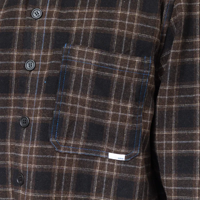 SCRT Contrast Stitch Flannel Shirt Brown-6