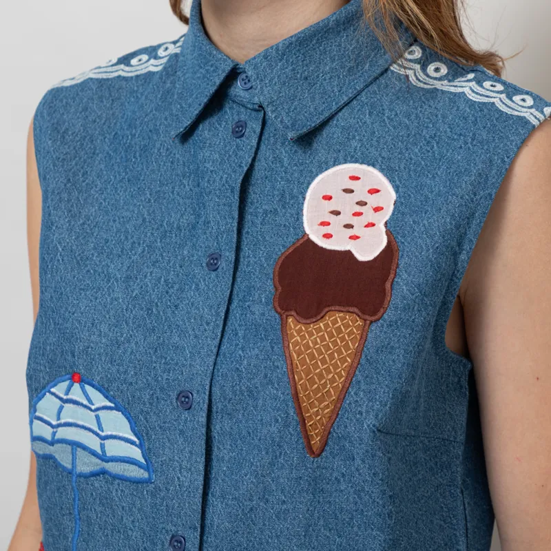 Stella Nova Womens Out Of Office Top Summer Blue-5