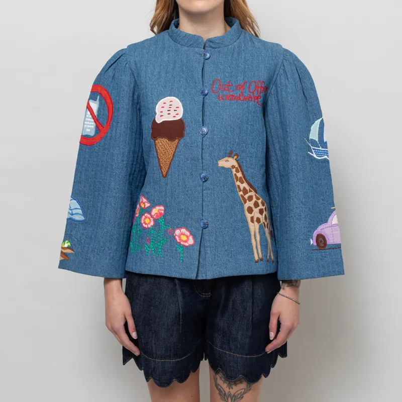 Stella Nova Womens Out Of Office Embroidered Jacket Summer Blue