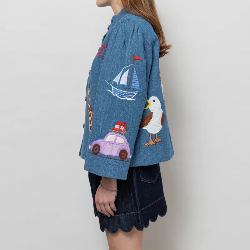 Stella Nova Womens Out Of Office Embroidered Jacket Summer Blue-2