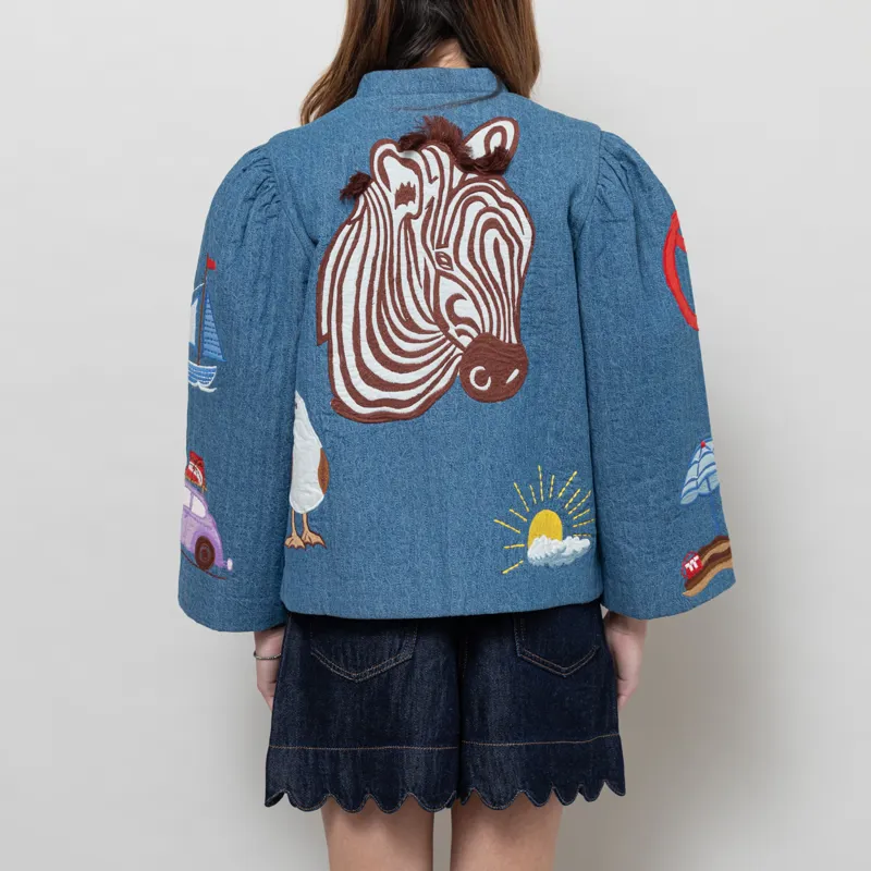 Stella Nova Womens Out Of Office Embroidered Jacket Summer Blue-3