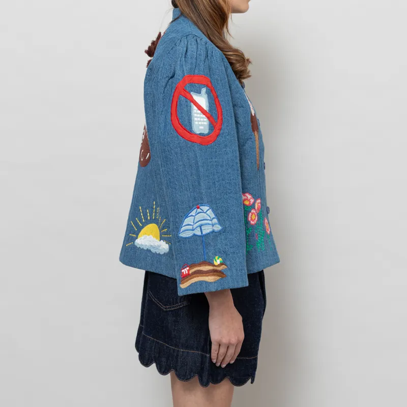 Stella Nova Womens Out Of Office Embroidered Jacket Summer Blue-4