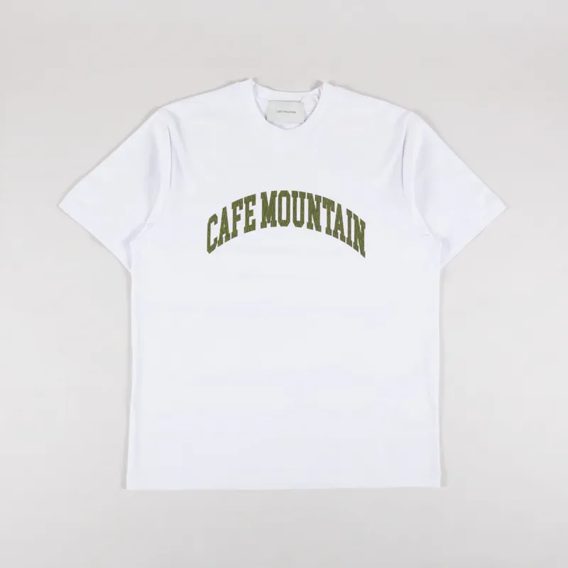 Cafe Mountain College Logo T Shirt Natural Camo Green
