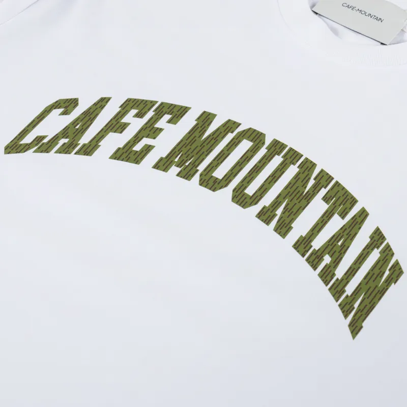 Cafe Mountain College Logo T Shirt Natural Camo Green-2