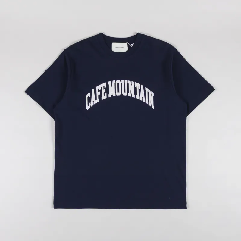 Cafe Mountain College Logo T Shirt Navy Natural 