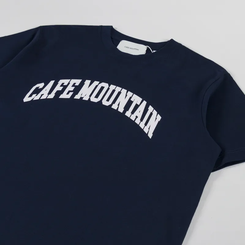 Cafe Mountain College Logo T Shirt Navy Natural -1