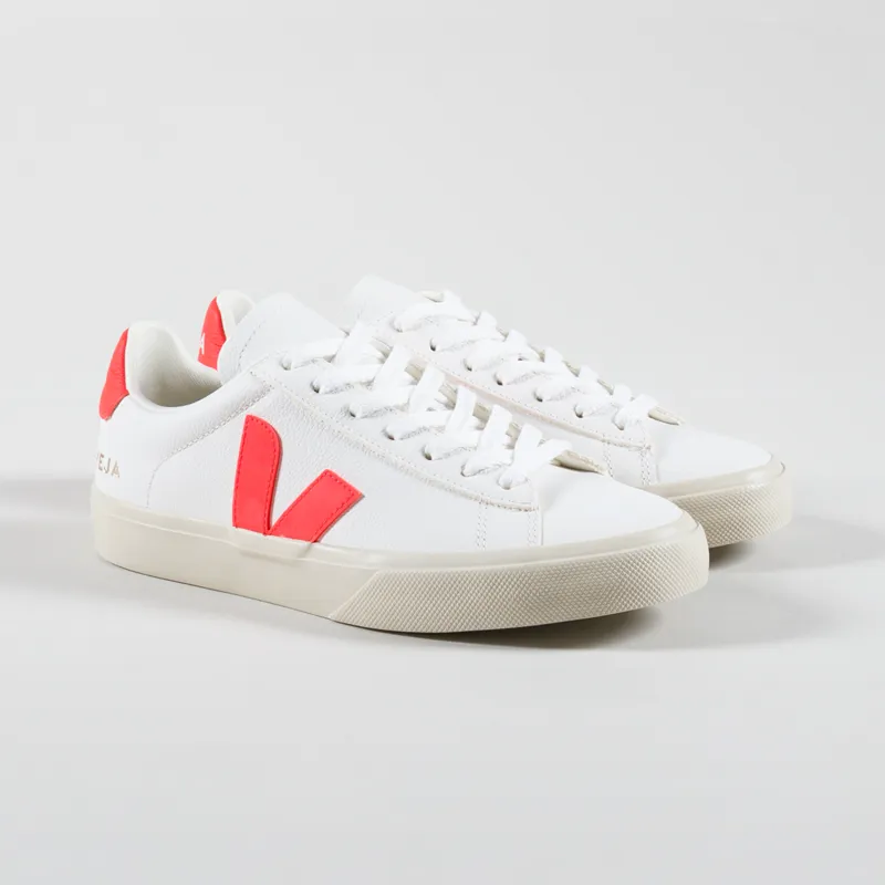 Veja Womens Campo Chromefree Shoes Extra White Orange Fluo