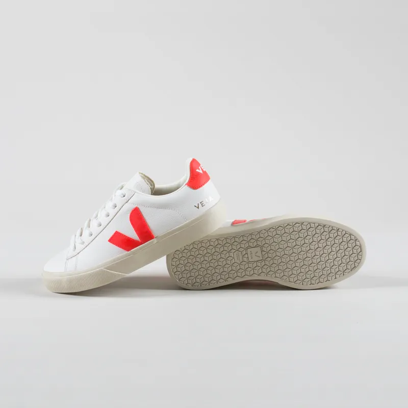 Veja Womens Campo Chromefree Shoes Extra White Orange Fluo-3