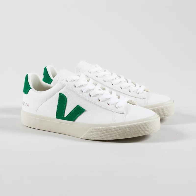 Veja Womens Campo Chromefree Leather Shoes Extra White Emeraude