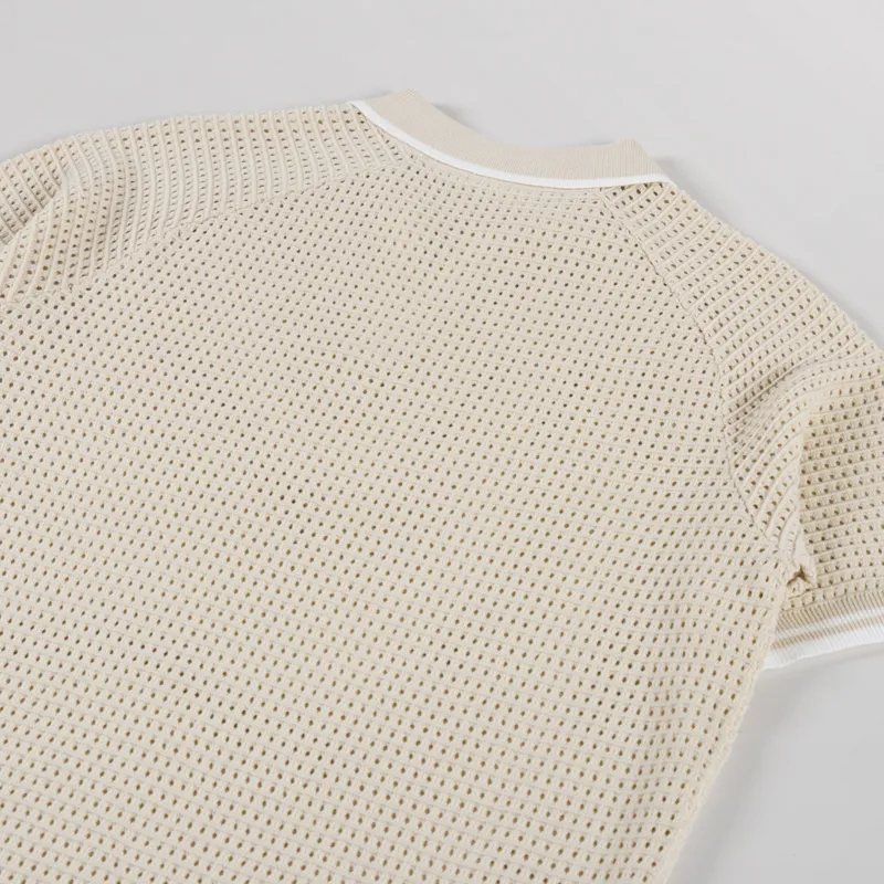 Percival Tennis Boxy Knitted Polo Ecru-3