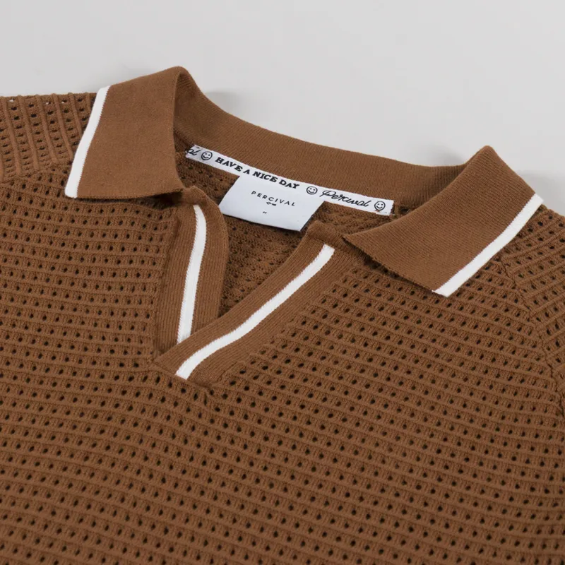 Percival Tennis Boxy Knitted Polo Toffee-2