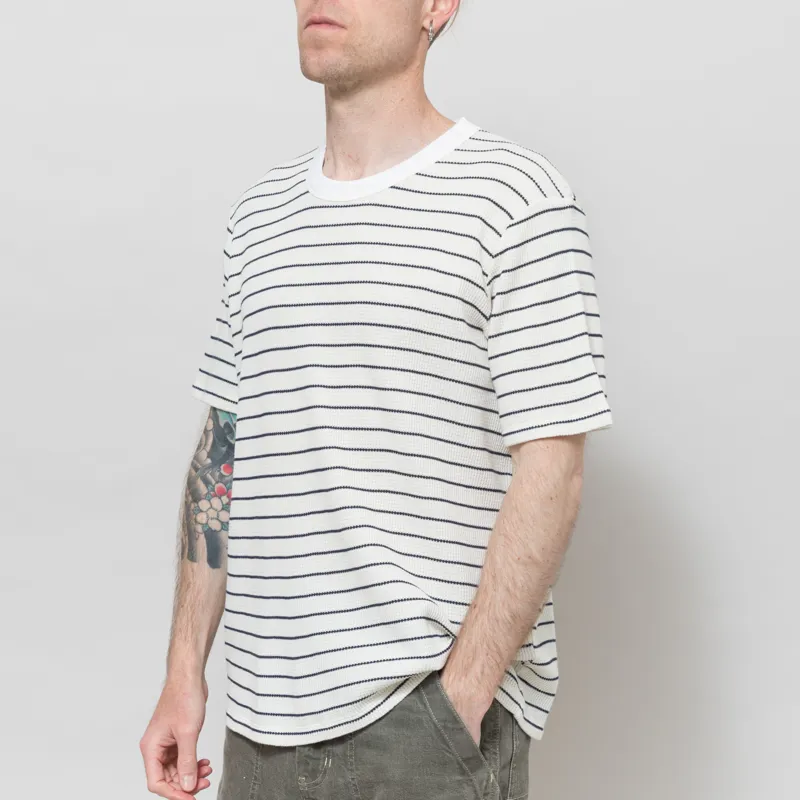 Percival Ernie Waffle T Shirt Ecru Navy-1
