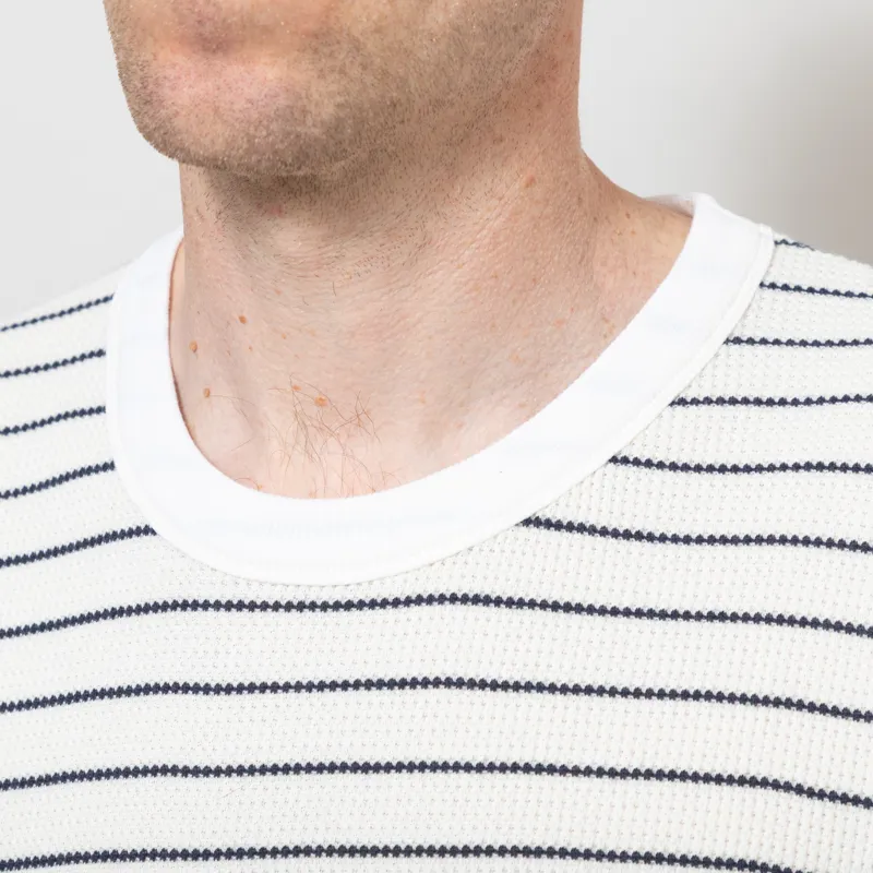 Percival Ernie Waffle T Shirt Ecru Navy-3