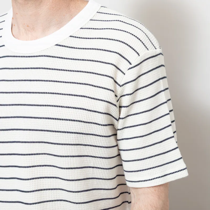 Percival Ernie Waffle T Shirt Ecru Navy-4