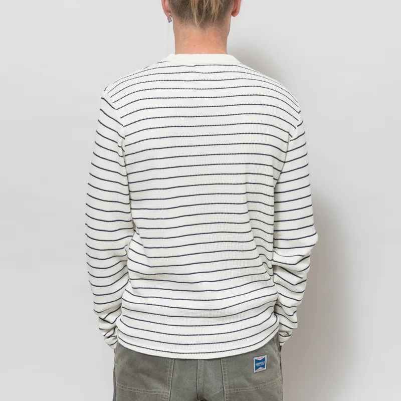 Percival Ernie Waffle Long Sleeve T Shirt Ecru Navy-2