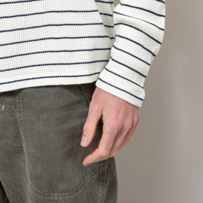 Percival Ernie Waffle Long Sleeve T Shirt Ecru Navy-4