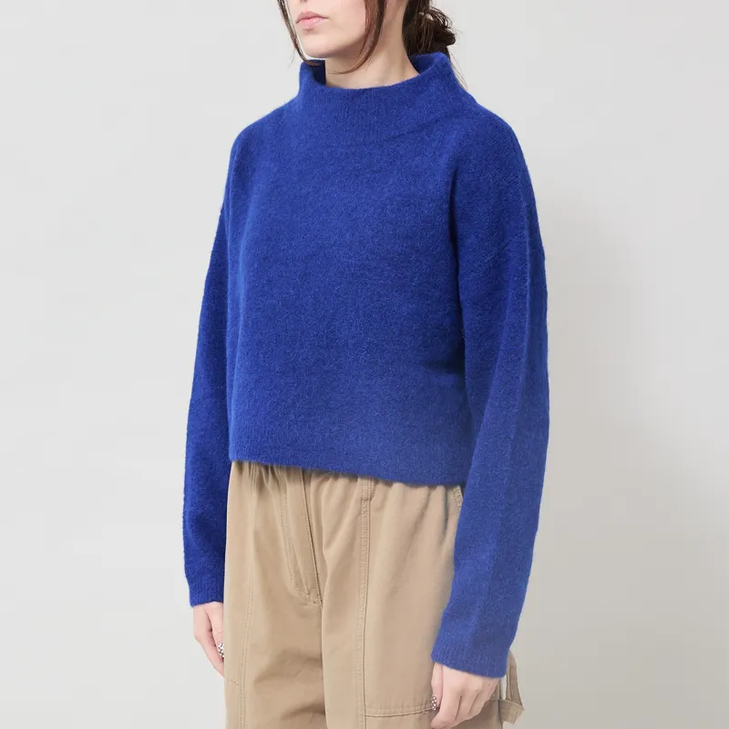 Lowie Womens Cropped Funnel Neck Blue-1