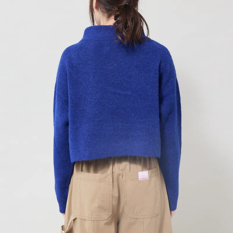 Lowie Womens Cropped Funnel Neck Blue-2