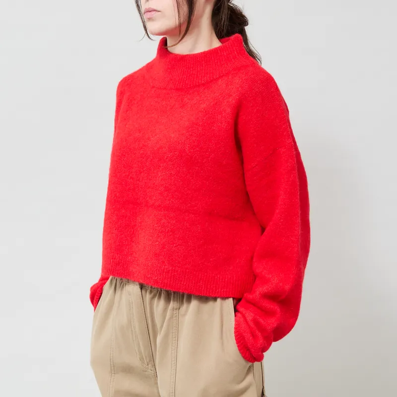 Lowie Womens Cropped Funnel Neck Red-1