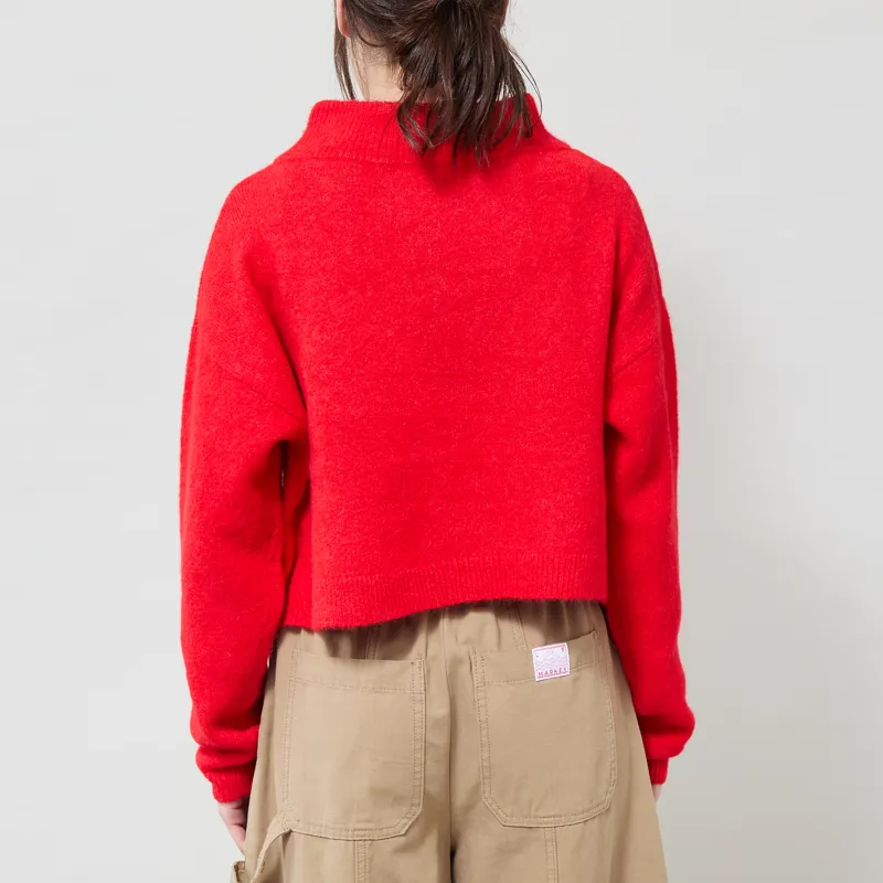 Lowie Womens Cropped Funnel Neck Red-2