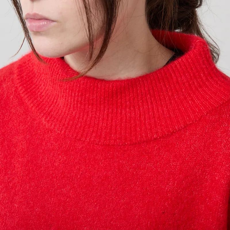 Lowie Womens Cropped Funnel Neck Red-3