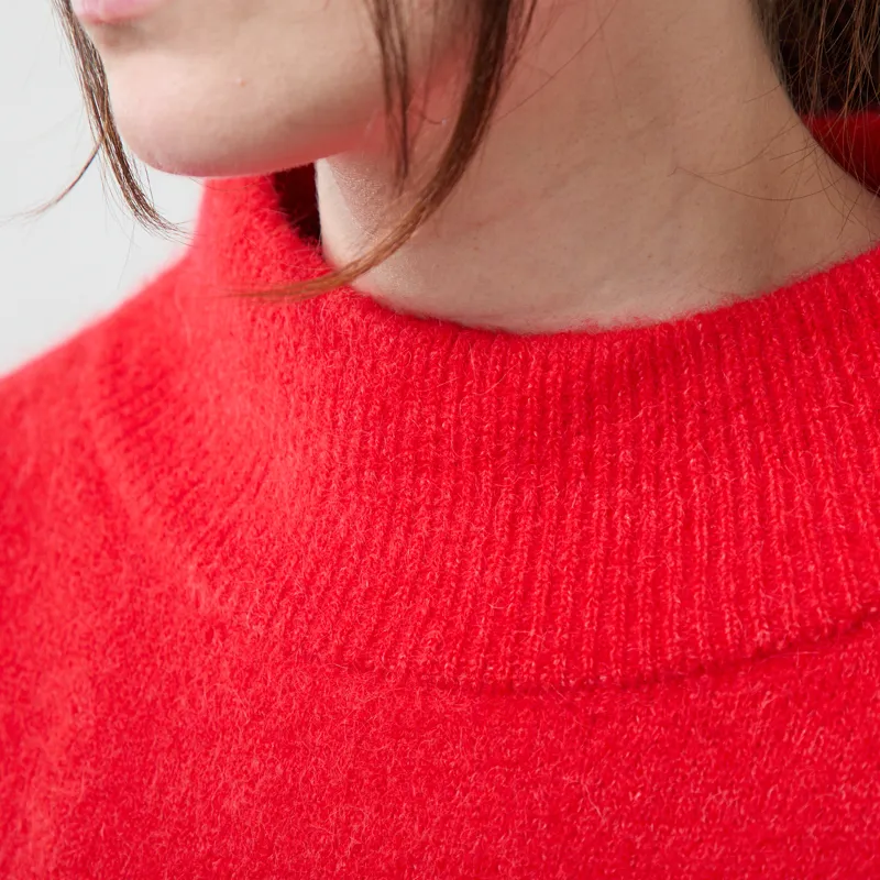 Lowie Womens Cropped Funnel Neck Red-4