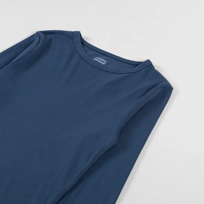 Colorful Standard Womens Organic Rib Long Sleeve T Shirt Petrol Blue-2