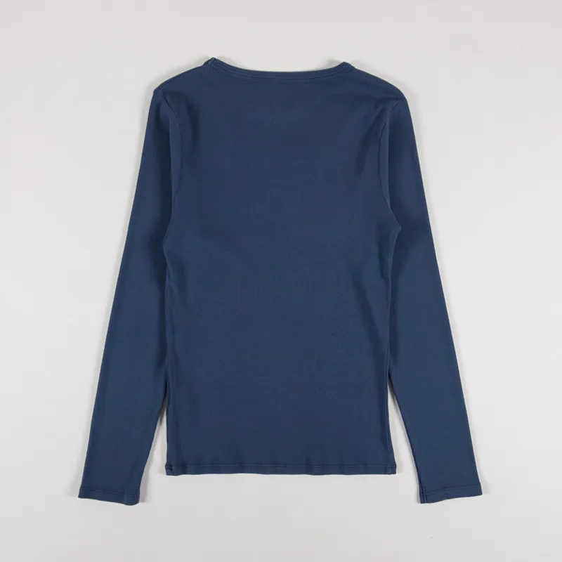 Colorful Standard Womens Organic Rib Long Sleeve T Shirt Petrol Blue-1