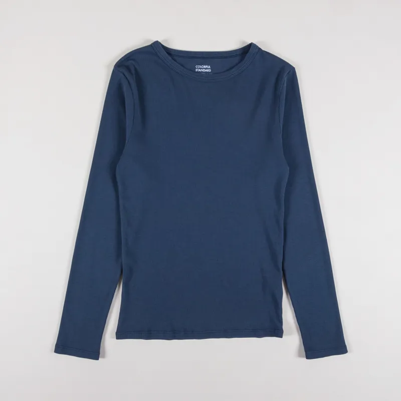 Colorful Standard Womens Organic Rib Long Sleeve T Shirt Petrol Blue