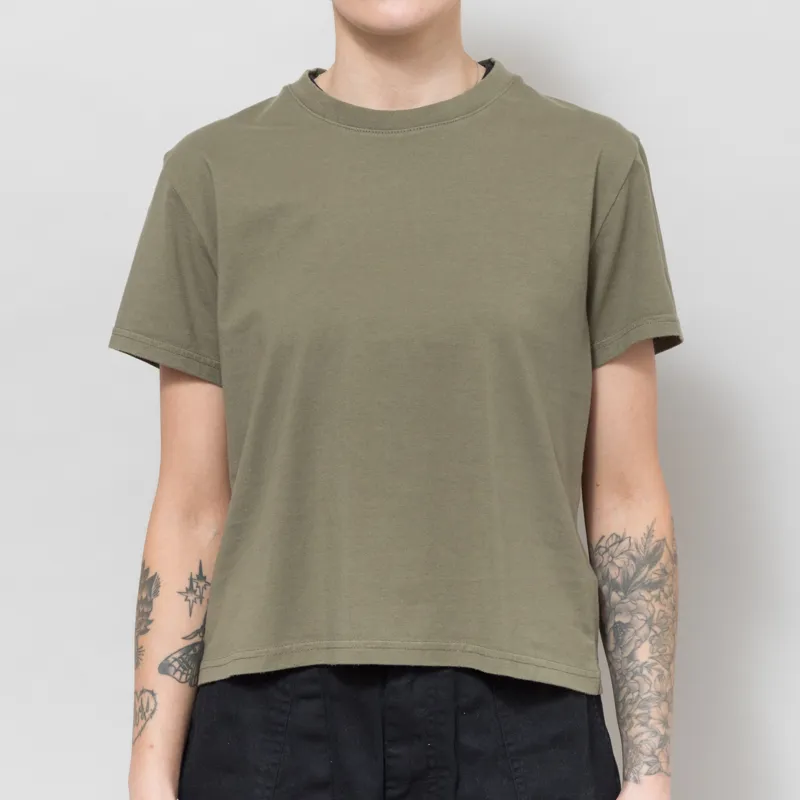 Colorful Standard Womens Organic Boxy Crop T Shirt Dusty Olive
