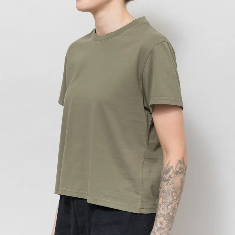 Colorful Standard Womens Organic Boxy Crop T Shirt Dusty Olive-1