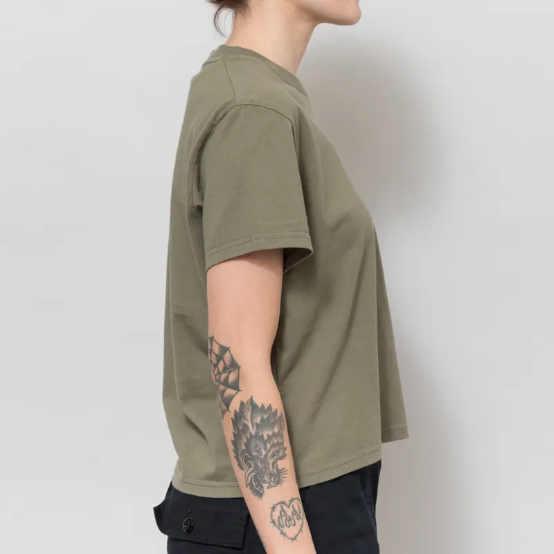 Colorful Standard Womens Organic Boxy Crop T Shirt Dusty Olive-4