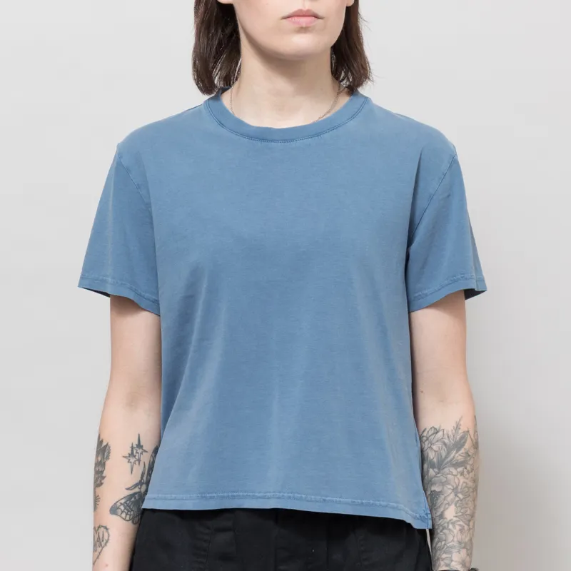 Colorful Standard Womens Organic Boxy Crop T Shirt Faded Indigo